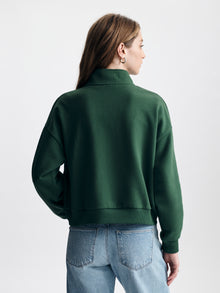 Women's Brooklyn Half Zip Sweatshirt in Hunter Green - BROOKLYN INDUSTRIES