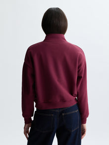 Women's Brooklyn Half Zip Sweatshirt in Maroon Banner - BROOKLYN INDUSTRIES