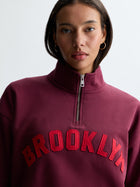 Women's Brooklyn Half Zip Sweatshirt in Maroon Banner - BROOKLYN INDUSTRIES