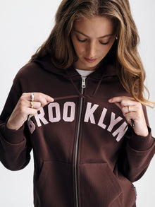 Women's Brooklyn Zip-Up Hoodie in Chicory Coffee - BROOKLYN INDUSTRIES