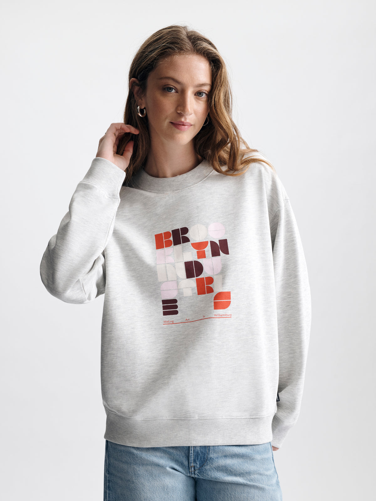 Women's Logo Crew Neck Sweatshirt in Light Grey Melange - BROOKLYN INDUSTRIES