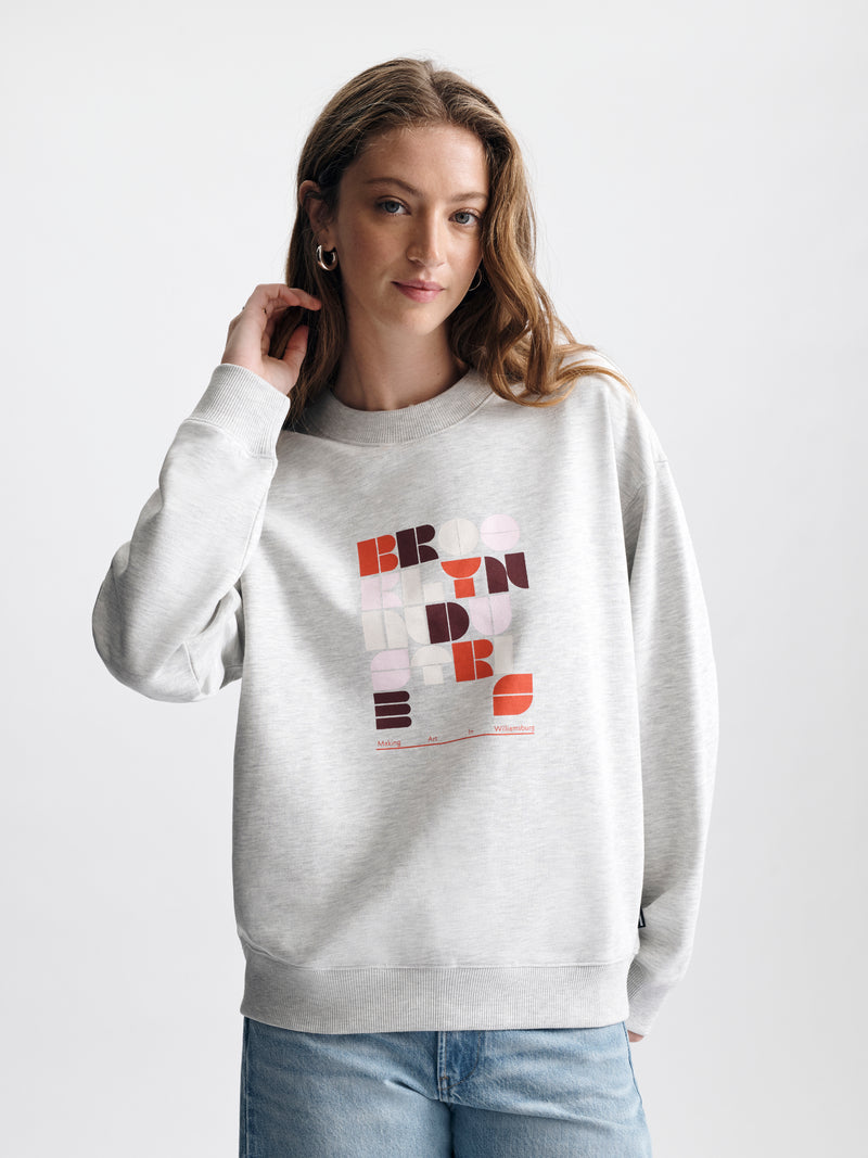Women's Logo Crew Neck Sweatshirt in Light Grey Melange - BROOKLYN INDUSTRIES