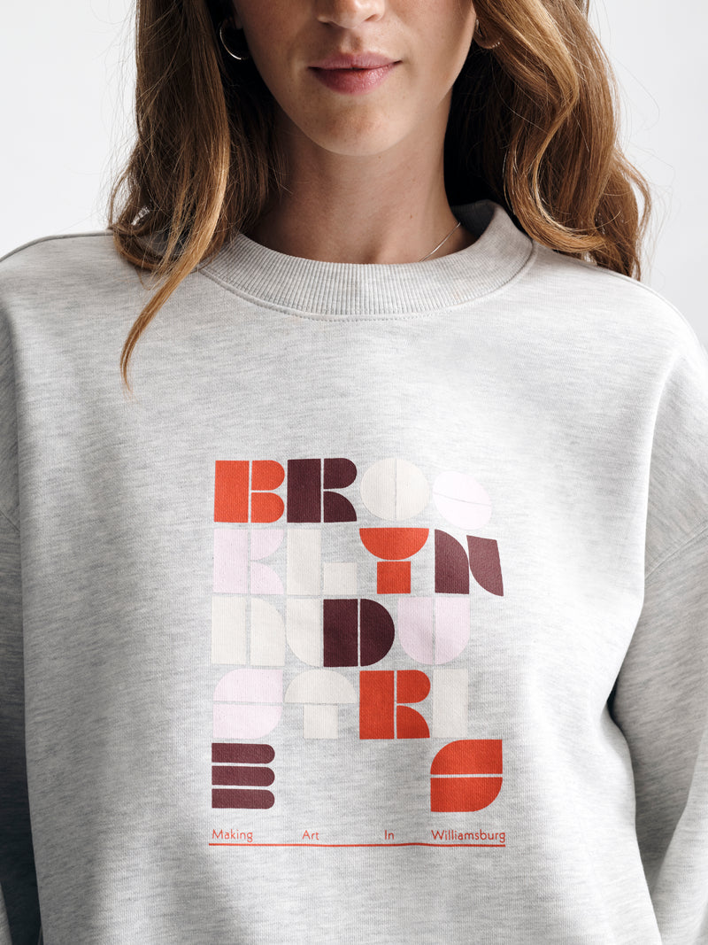 Women's Logo Crew Neck Sweatshirt in Light Grey Melange - BROOKLYN INDUSTRIES