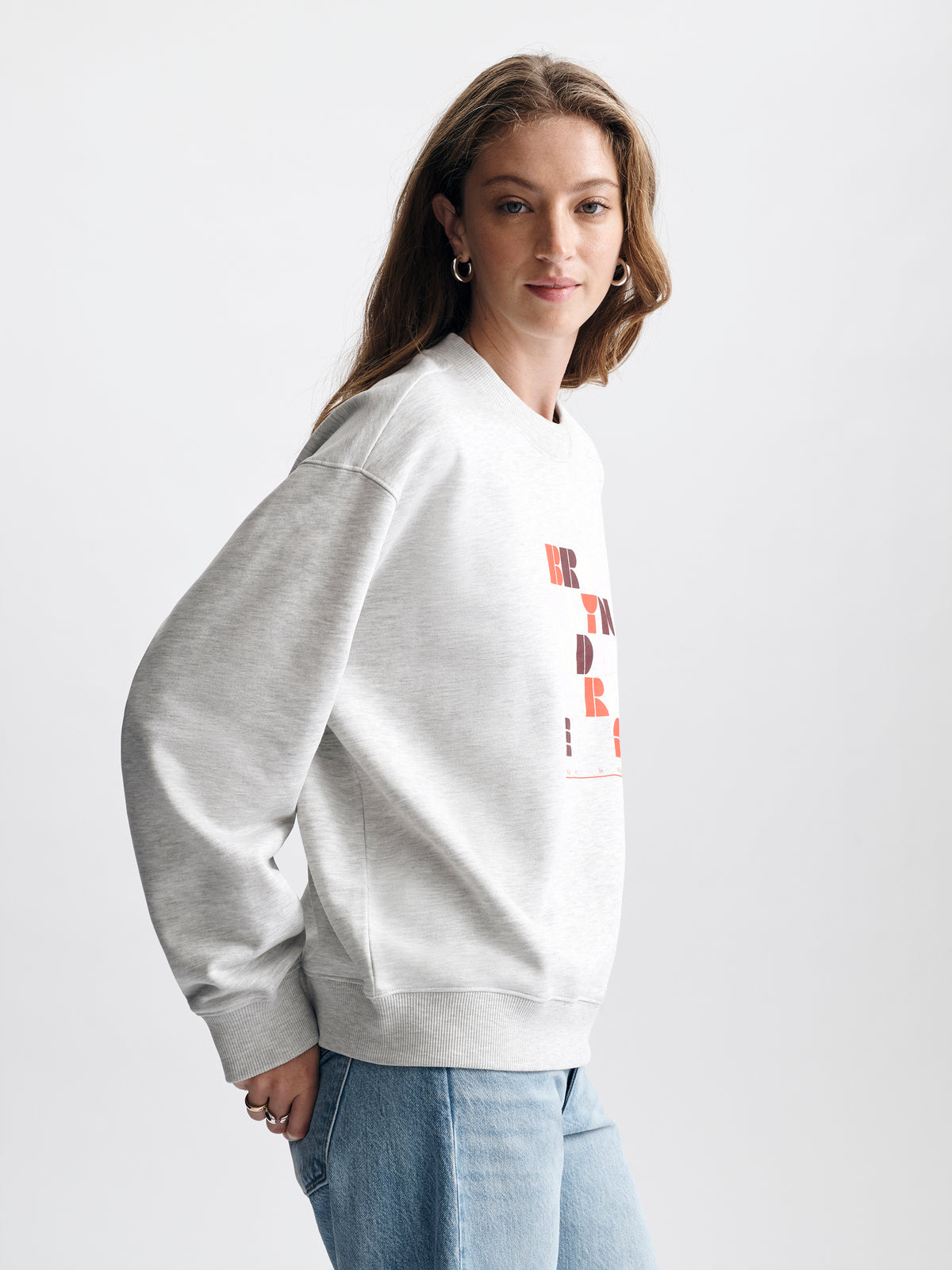 Women's Logo Crew Neck Sweatshirt in Light Grey Melange - BROOKLYN INDUSTRIES