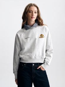 Women's Flower Bouquet Crew Neck Sweatshirt in Light Grey Melange - BROOKLYN INDUSTRIES