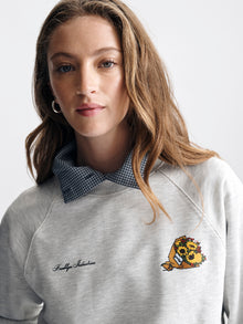 Women's Flower Bouquet Crew Neck Sweatshirt in Light Grey Melange - BROOKLYN INDUSTRIES