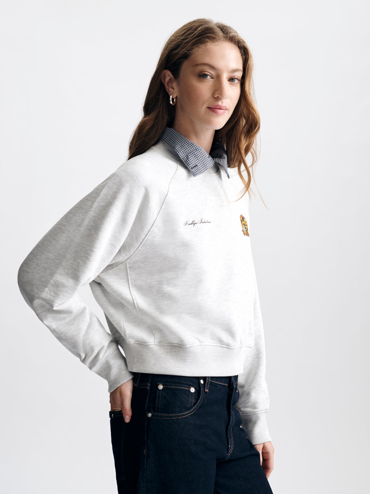 Women's Flower Bouquet Crew Neck Sweatshirt in Light Grey Melange - BROOKLYN INDUSTRIES