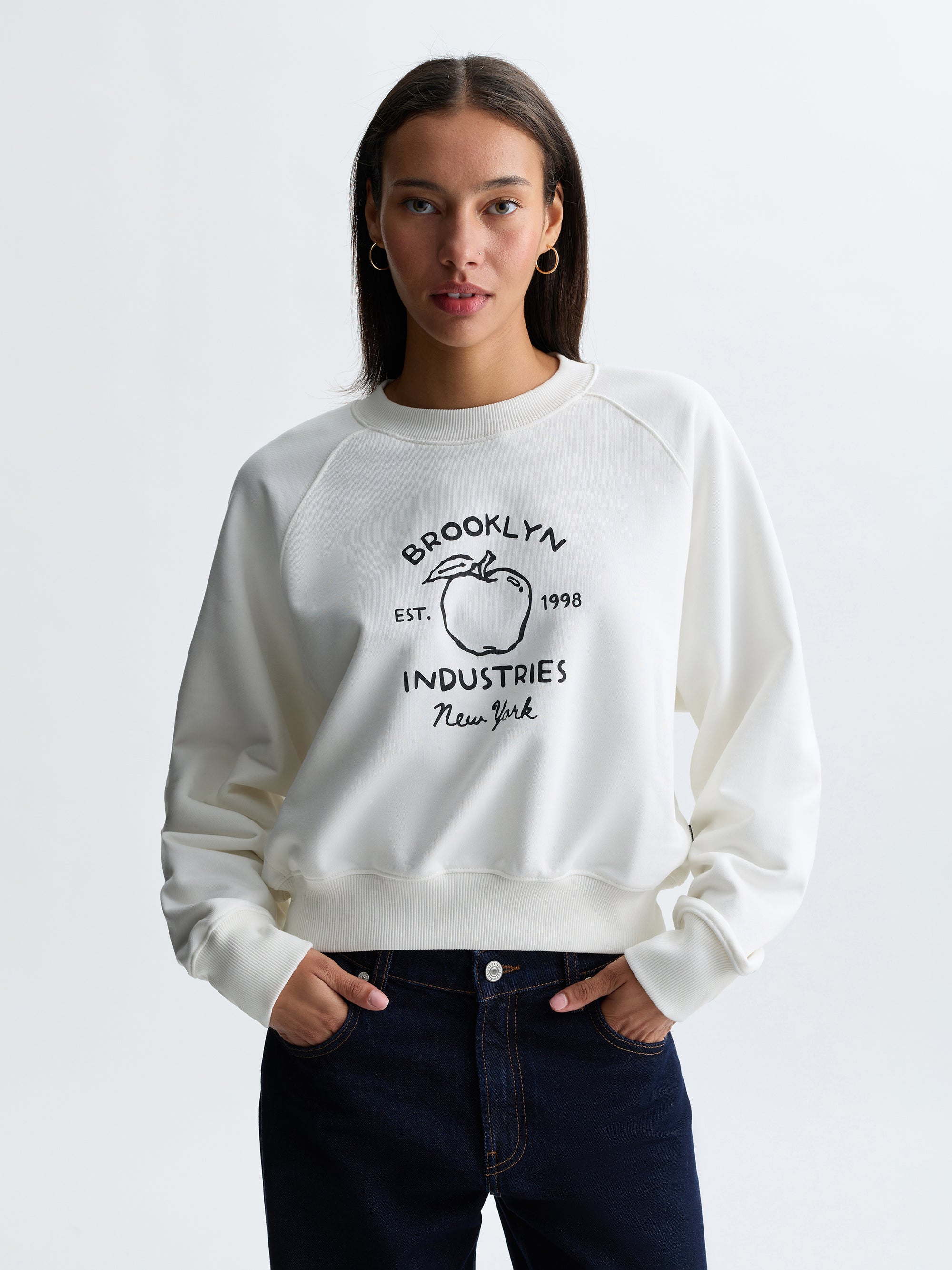 Women's Brooklyn Big Apple Sweatshirt in Antique White - BROOKLYN INDUSTRIES