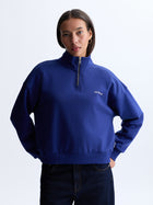 Women's Apple Tree Half Zip Sweatshirt in Blueprint - BROOKLYN INDUSTRIES