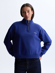 Women's Apple Tree Half Zip Sweatshirt in Blueprint - BROOKLYN INDUSTRIES
