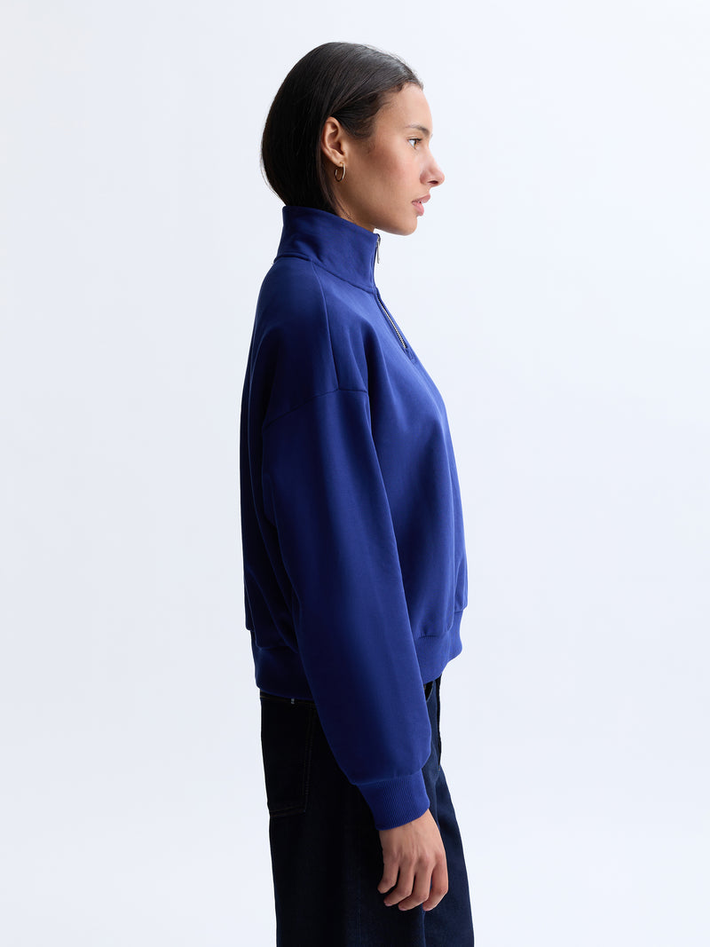 Women's Apple Tree Half Zip Sweatshirt in Blueprint - BROOKLYN INDUSTRIES