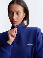 Women's Apple Tree Half Zip Sweatshirt in Blueprint - BROOKLYN INDUSTRIES