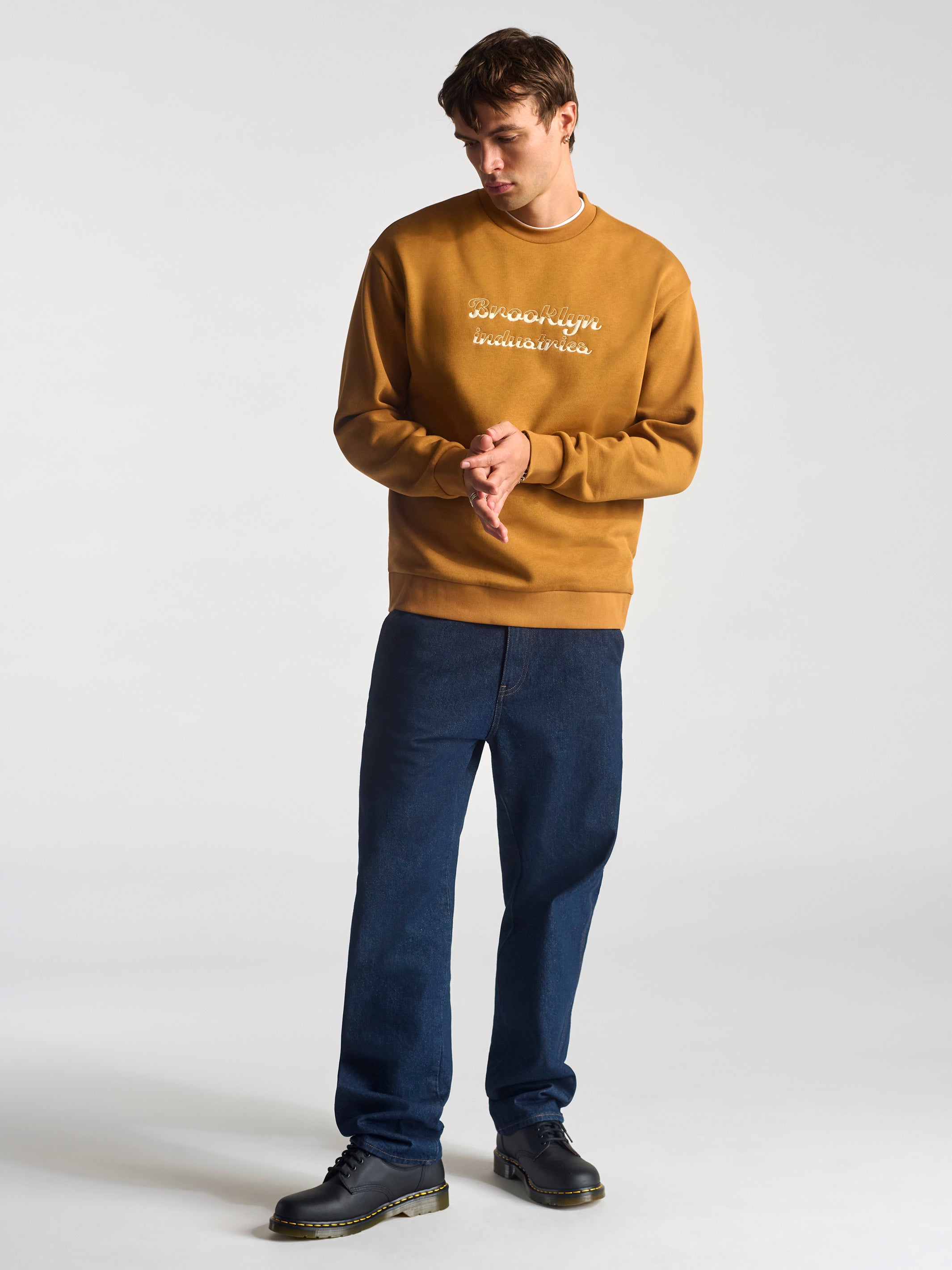 Men's Embroidered Crew Neck Sweatshirt In Spice - BROOKLYN INDUSTRIES