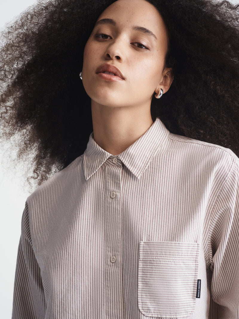 Women's Long Sleeve Shirt in Burgundy Striped