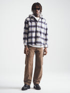 Men's Hooded Plaid Overshirt in Black Iris Check - BROOKLYN INDUSTRIES
