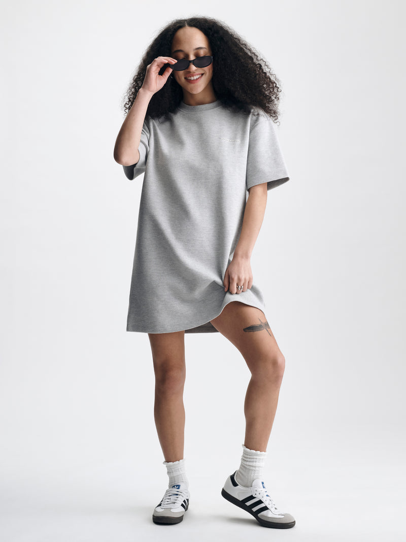 Women's Pique T-Shirt Mini Dress in Light Grey Melange - BROOKLYN INDUSTRIES