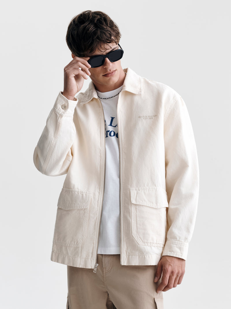 Men's Linen Utility Overshirt in Sandshell - BROOKLYN INDUSTRIES