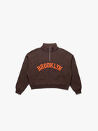 Women's Campus Half Zip Sweatshirt In Coffee Bean - BROOKLYN INDUSTRIES