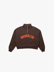 Women's Campus Half Zip Sweatshirt In Coffee Bean - BROOKLYN INDUSTRIES