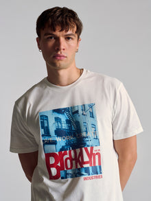 Men's City Printed T-Shirt In Antique White - BROOKLYN INDUSTRIES