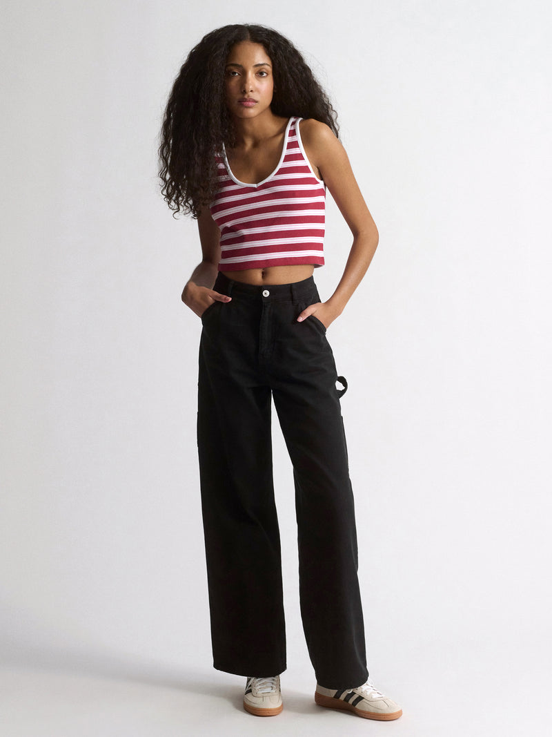 Women's Brooklyn Striped Ribbed Crop Tank In Garnet Stripe - BROOKLYN INDUSTRIES