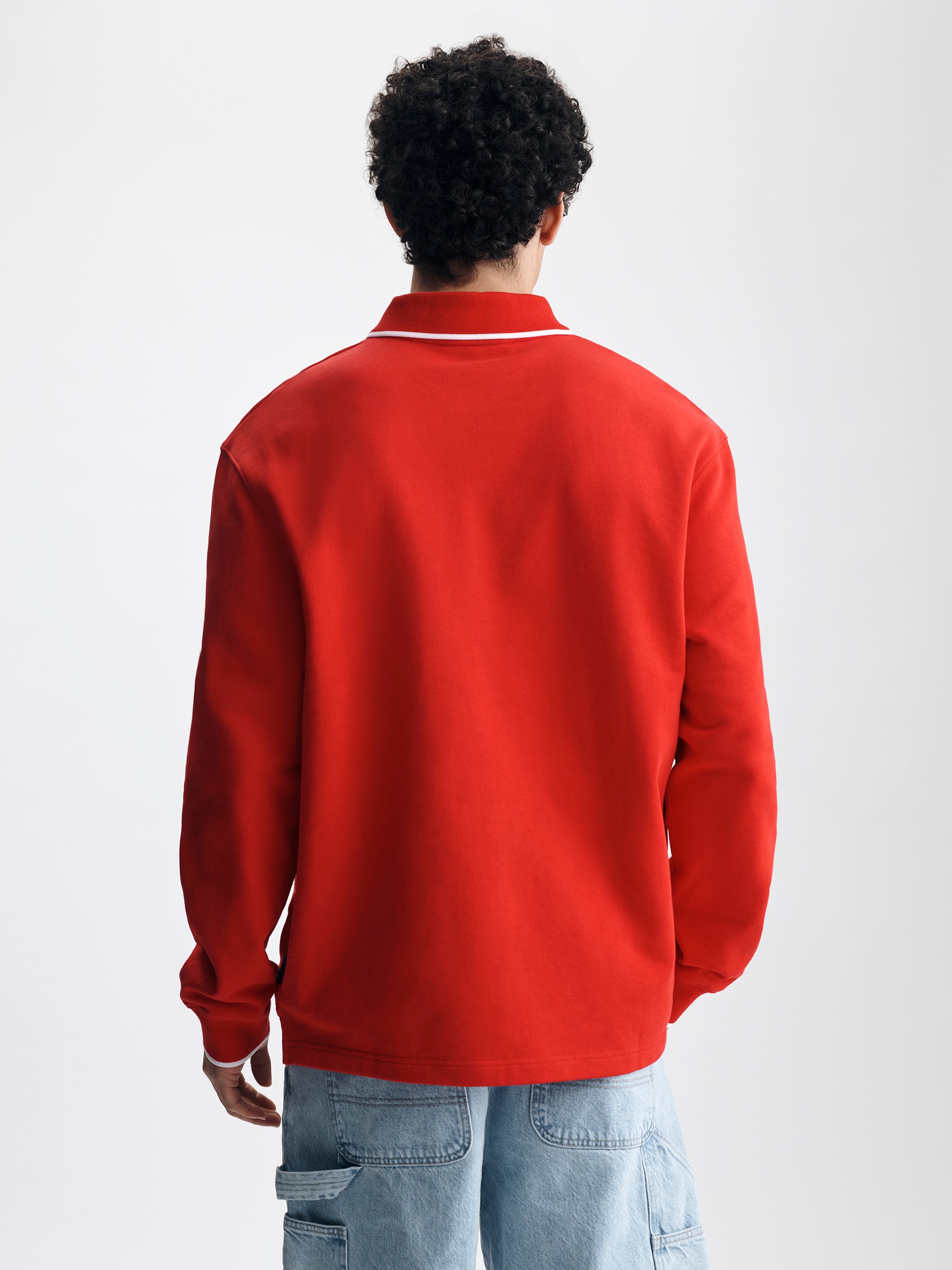 Men's Logo Varsity Polo Sweatshirt in Goji Berry - BROOKLYN INDUSTRIES