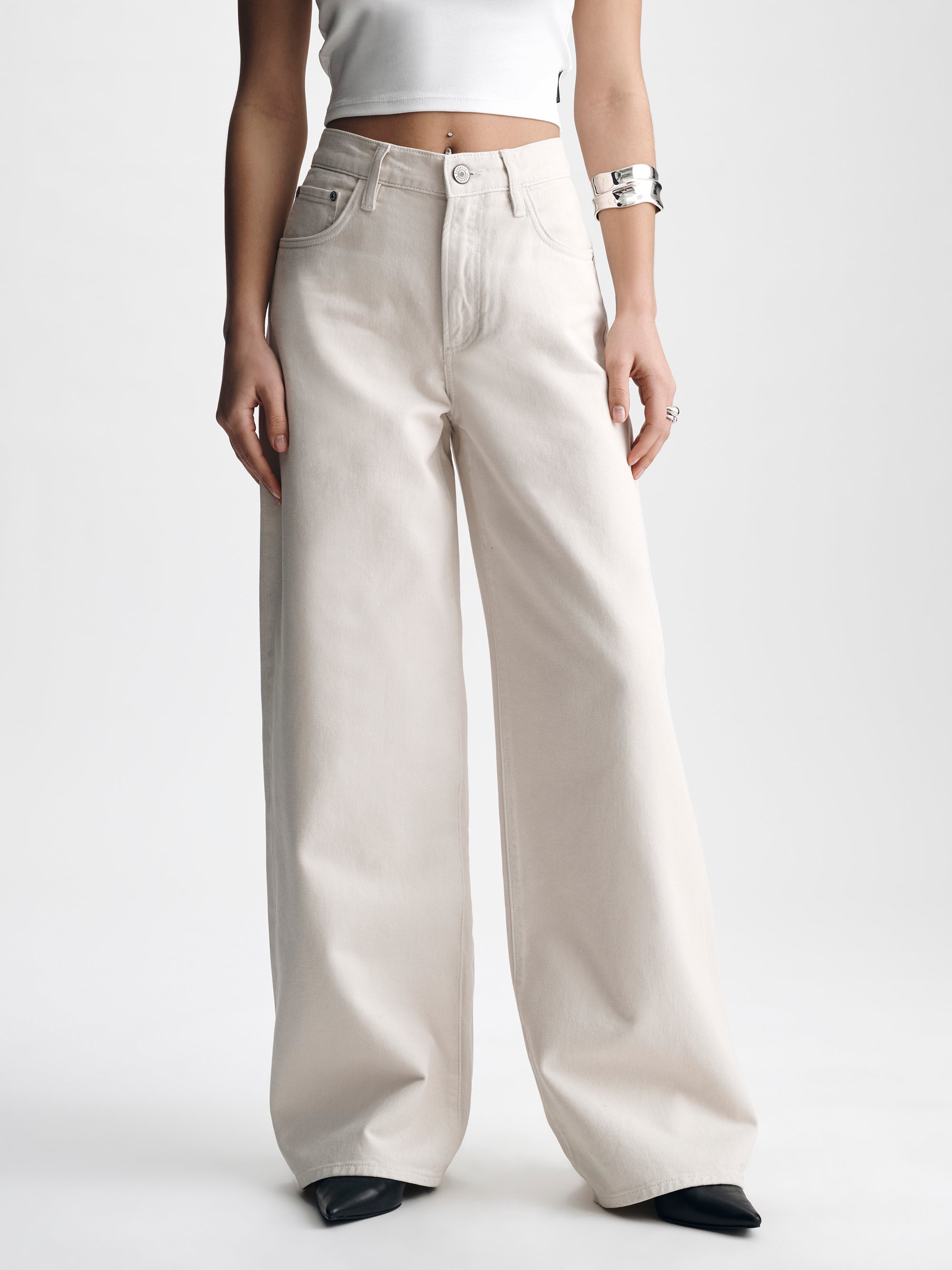 Women's Morgan Wide Leg Jeans in Light Cream Colored Denim - BROOKLYN INDUSTRIES