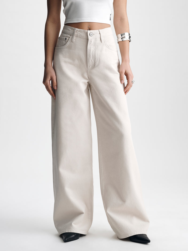 Women's Morgan Wide Leg Jeans in Light Cream Colored Denim - BROOKLYN INDUSTRIES