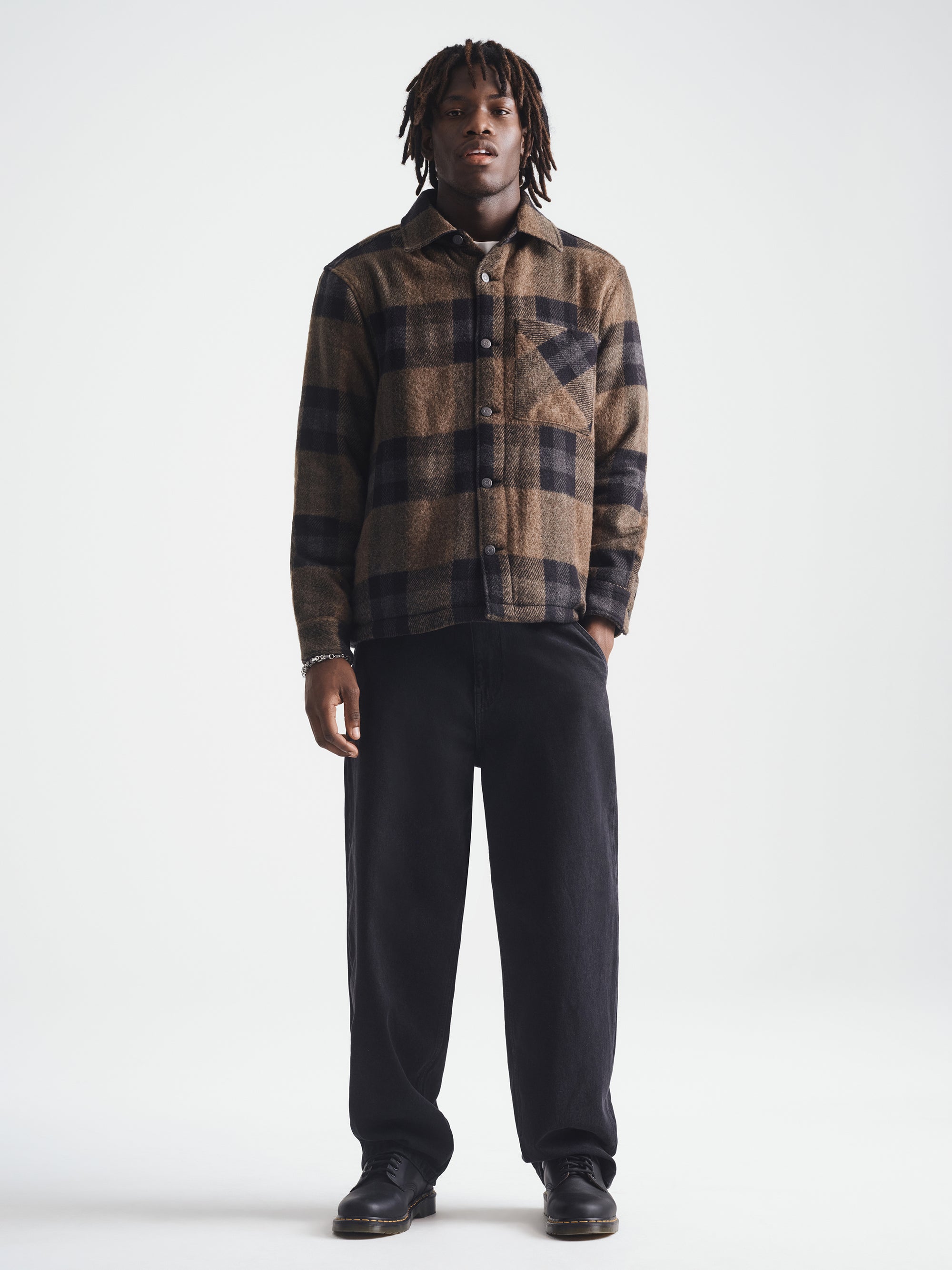 Men's Plaid Shacket in Black Check
