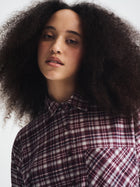 Women's Long Sleeve Plaid Shirt in Bordeaux Check - BROOKLYN INDUSTRIES