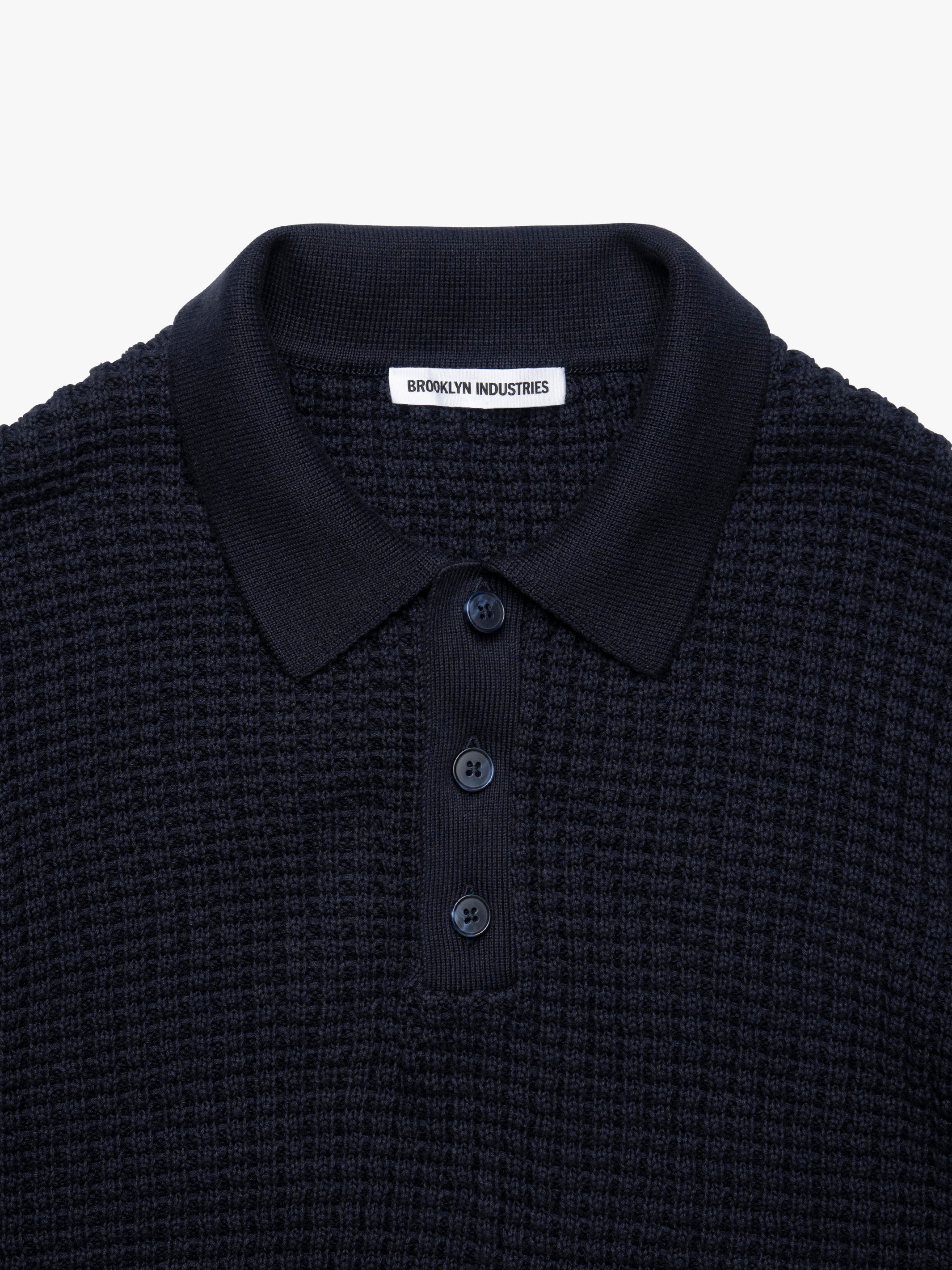 Men's Polo Sweater in Total Eclipse - BROOKLYN INDUSTRIES