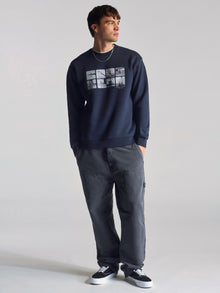 Men's City Printed Crew Neck Sweatshirt In Total Eclipse - BROOKLYN INDUSTRIES