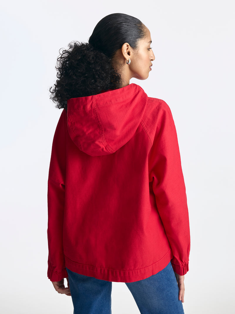 Women's Short Hooded Utility Jacket in Tango Red - BROOKLYN INDUSTRIES