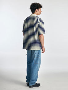 Men's Logo Polo Striped T-Shirt in Navy Stripe - BROOKLYN INDUSTRIES