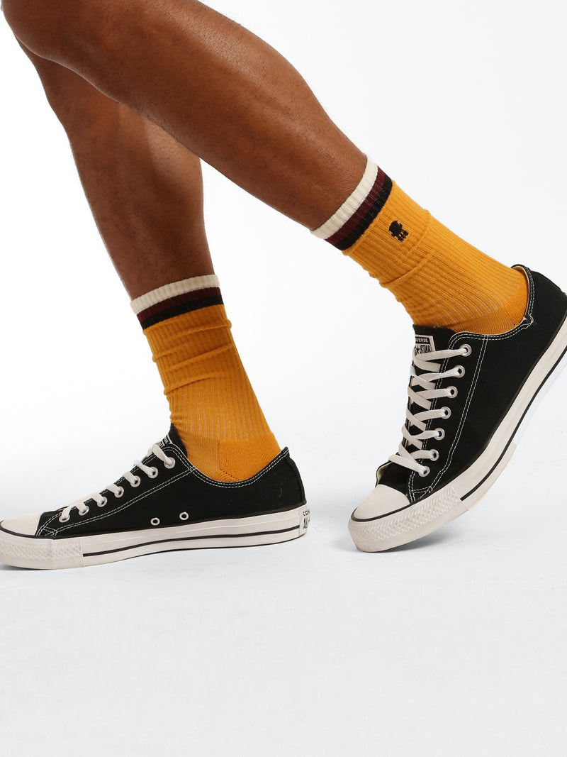 Men's Water Tower Logo Socks in Amber Yellow - BROOKLYN INDUSTRIES