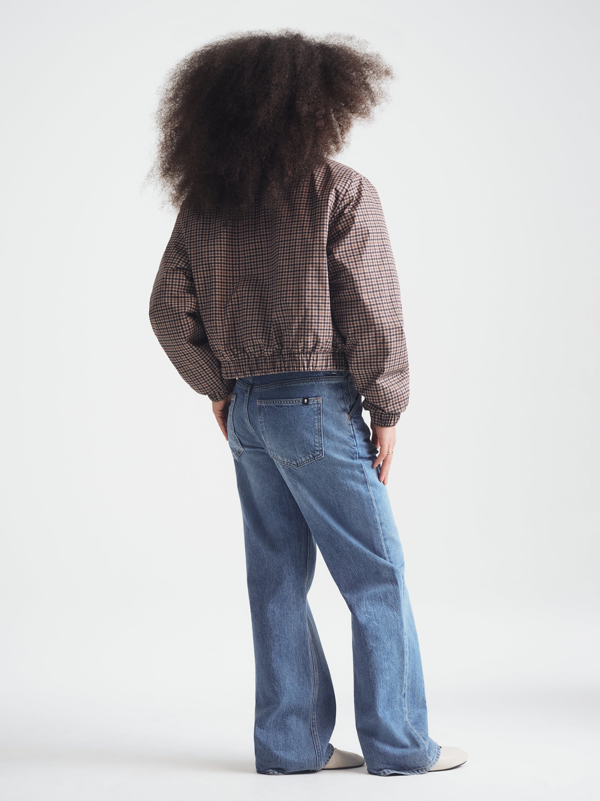 Women's Cropped Puffer Jacket in Tartan Check