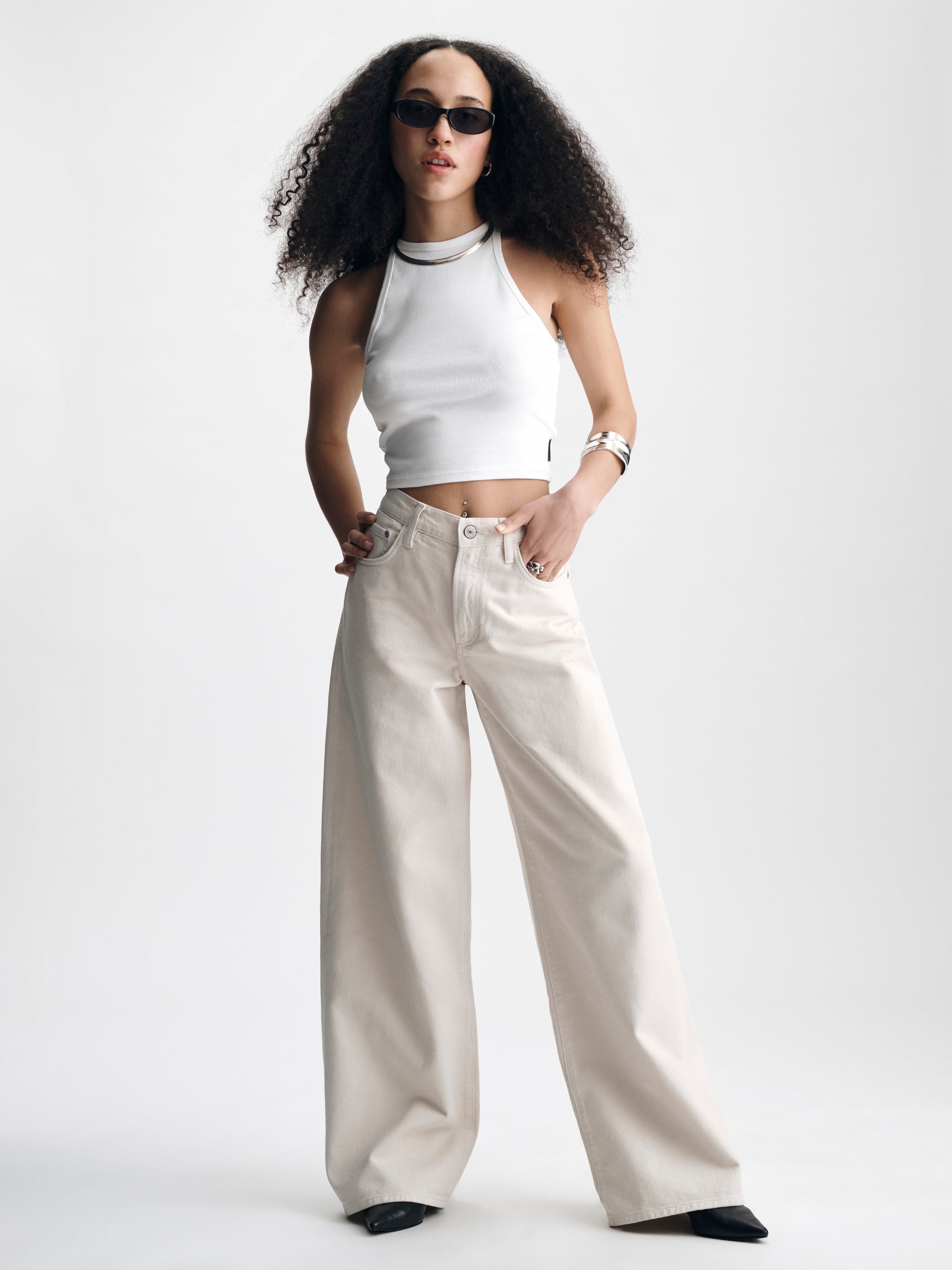 Women's Morgan Wide Leg Jeans in Light Cream Colored Denim - BROOKLYN INDUSTRIES