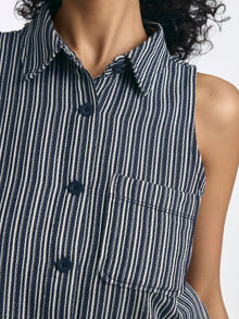 Women's Sleeveless Striped Shirt in Indigo Stripe - BROOKLYN INDUSTRIES