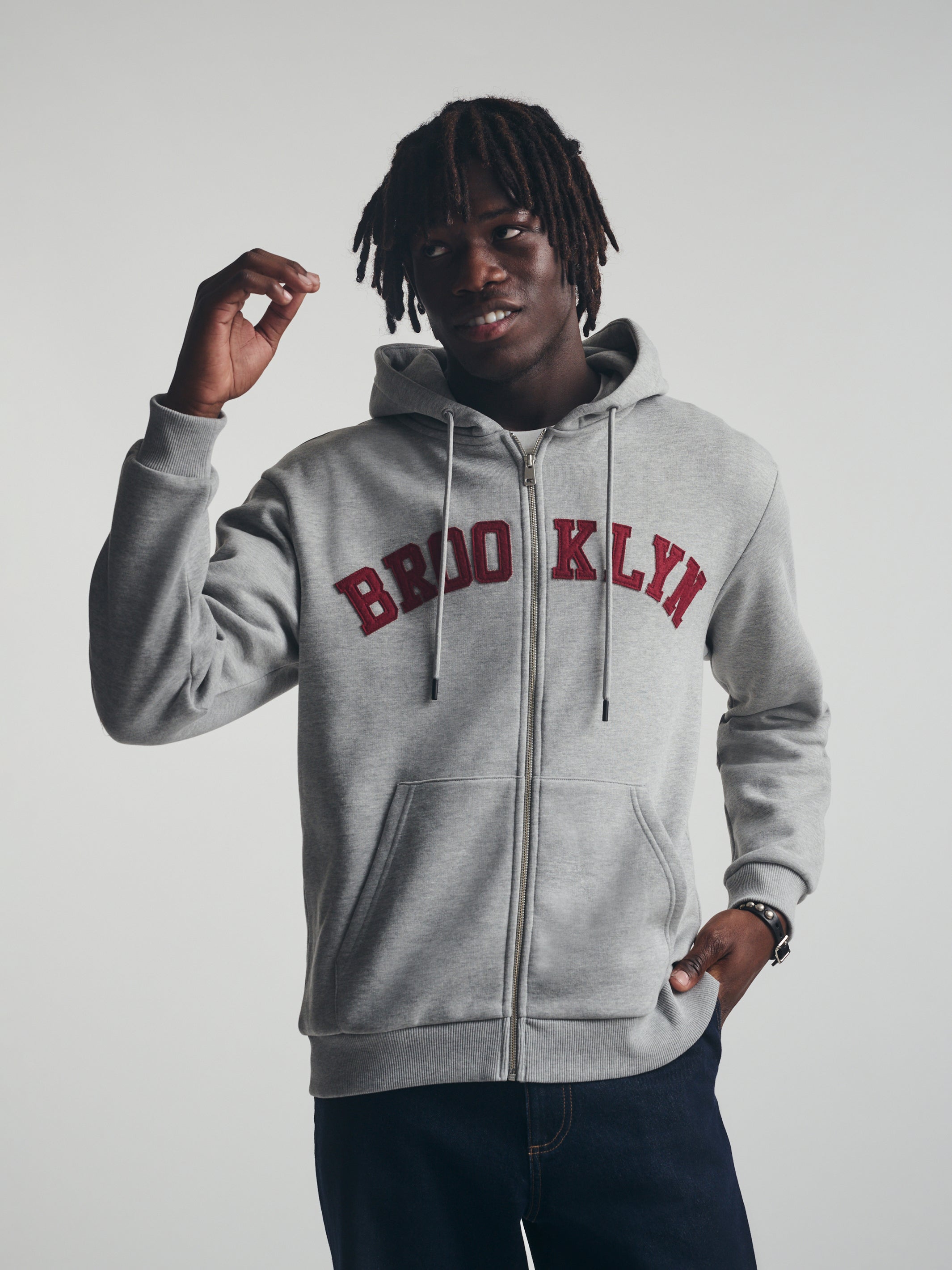 Men's Brooklyn Zip-Up Hoodie in Mid Grey Melange - BROOKLYN INDUSTRIES