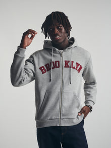 Men's Brooklyn Zip-Up Hoodie in Mid Grey Melange - BROOKLYN INDUSTRIES