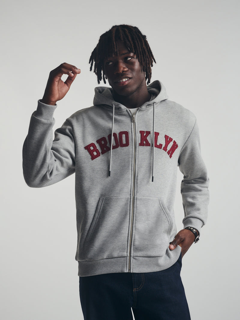 Men's Brooklyn Zip-Up Hoodie in Mid Grey Melange - BROOKLYN INDUSTRIES