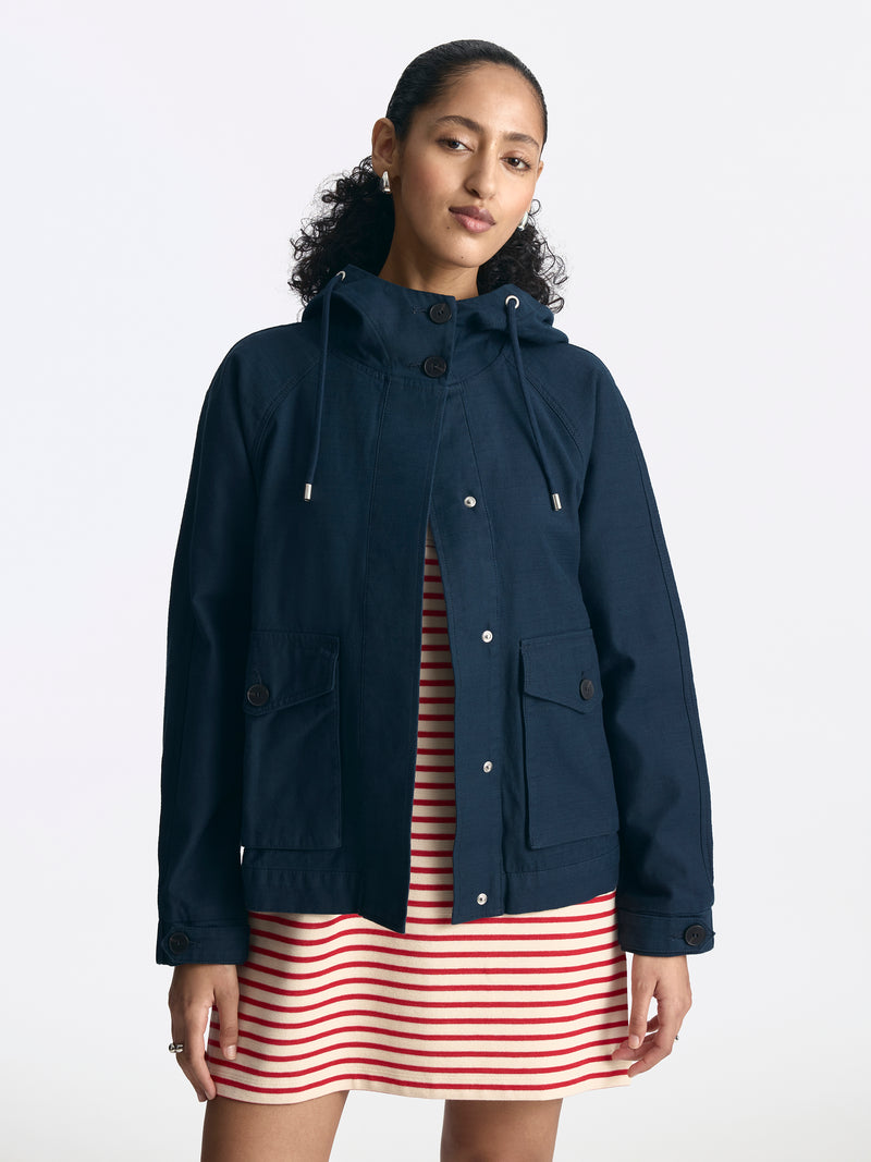 Women's Short Hooded Utility Jacket in Blue Berry - BROOKLYN INDUSTRIES