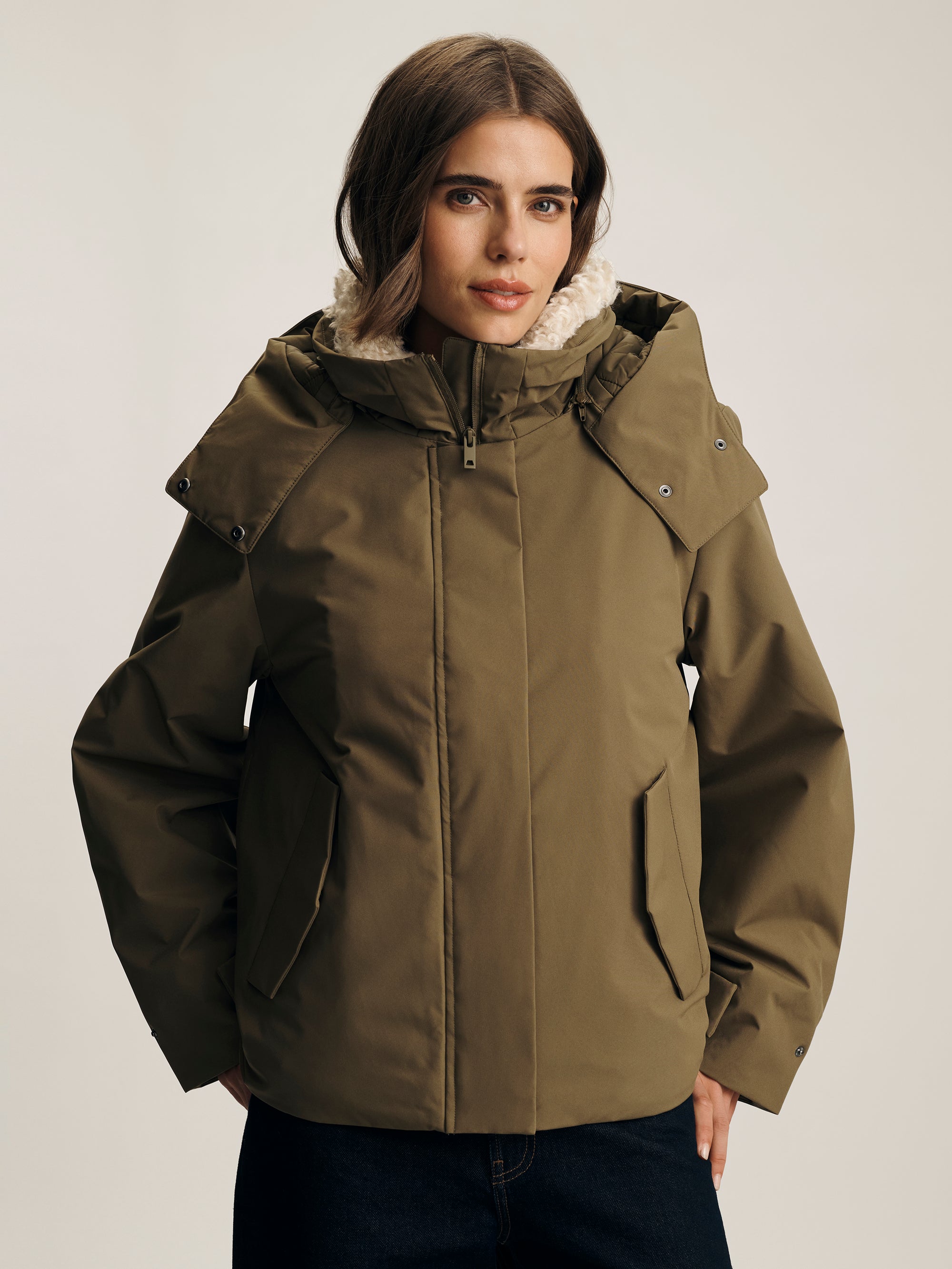Women's Hooded Puffer Jacket in Dusky Green - BROOKLYN INDUSTRIES