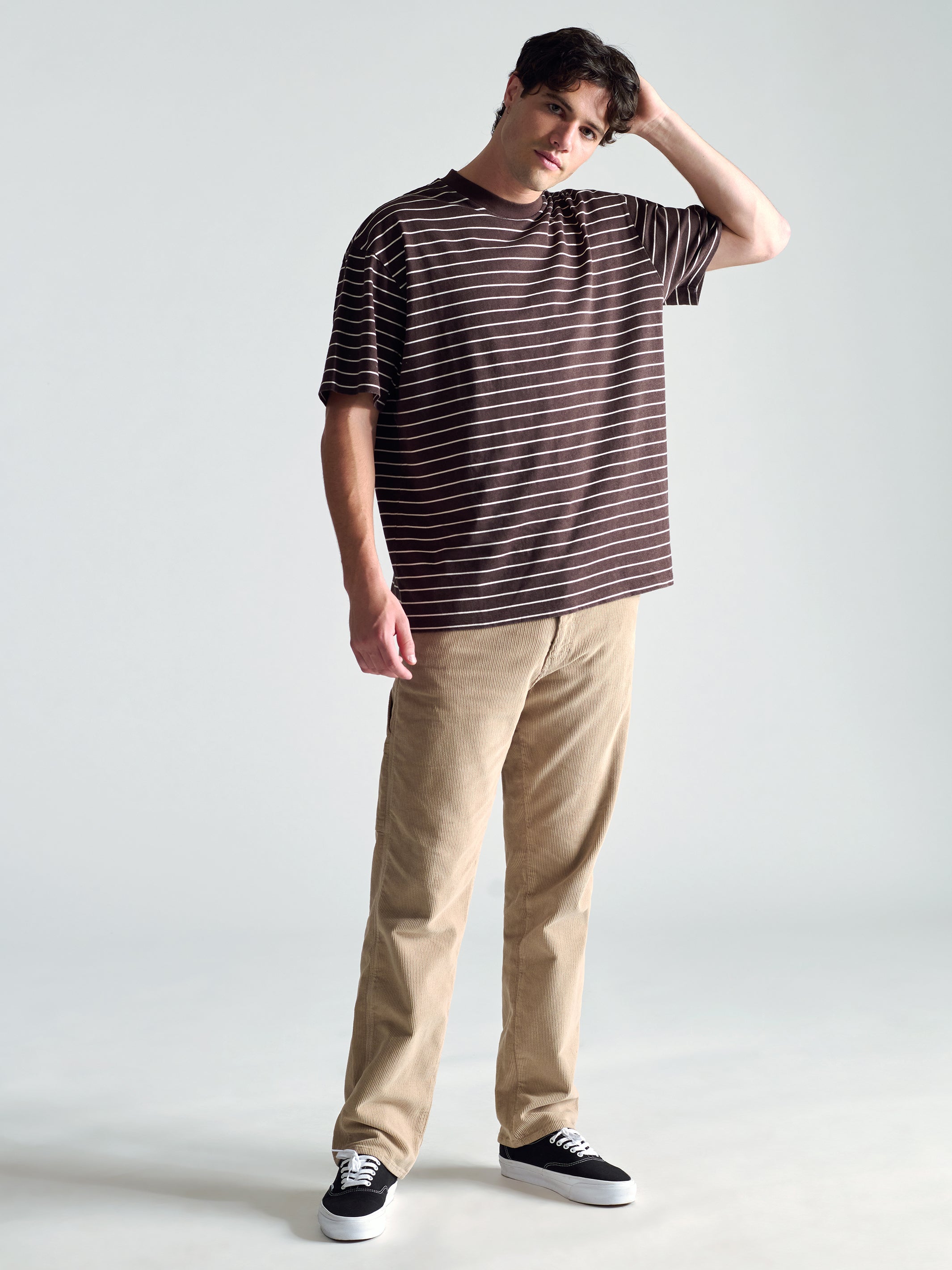 Men's Crew Neck Stripe T-Shirt In Coffee Bean - BROOKLYN INDUSTRIES