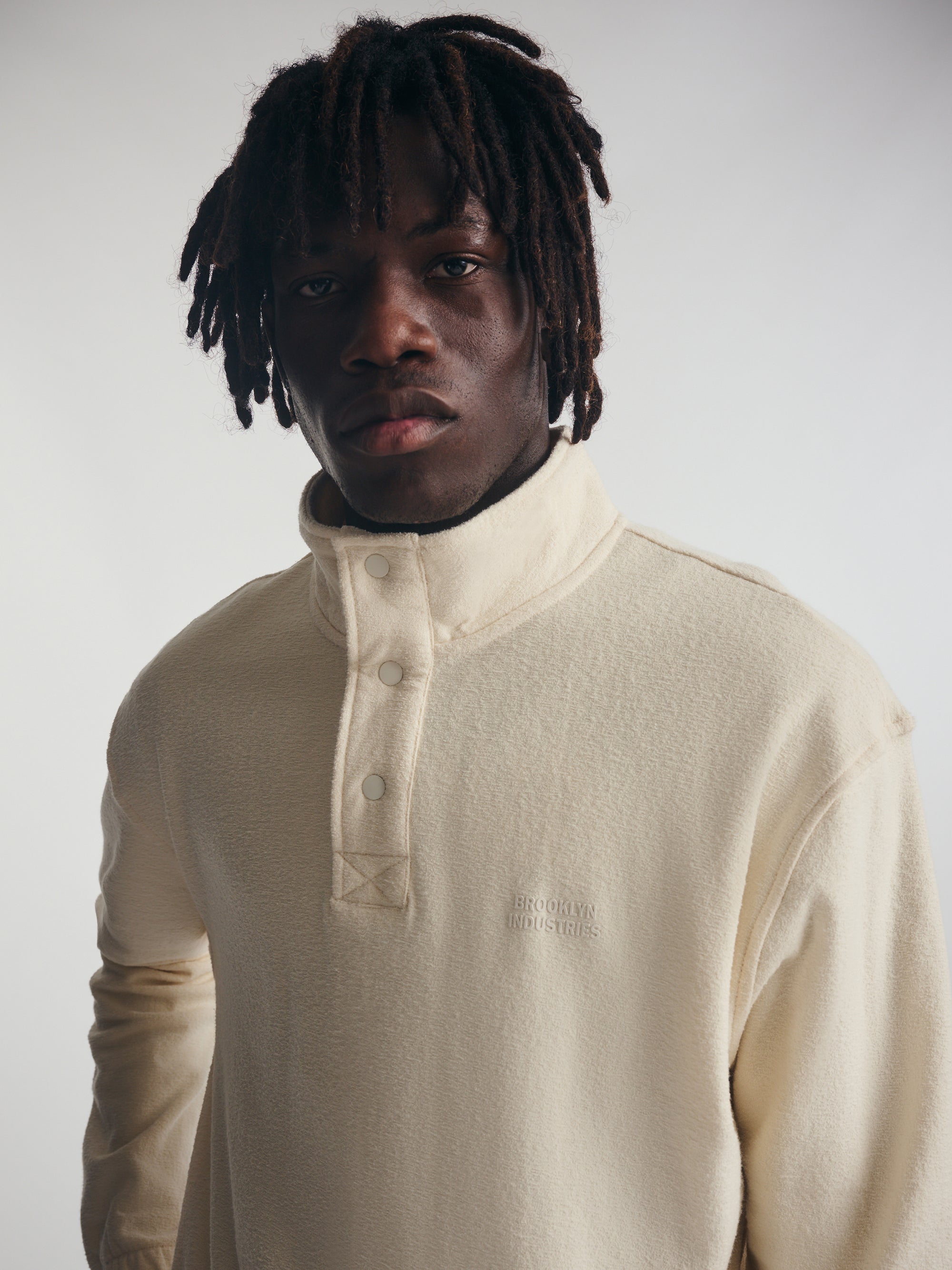 Men's Brooklyn Half Buttoned Sweatshirt in Turtledove - BROOKLYN INDUSTRIES