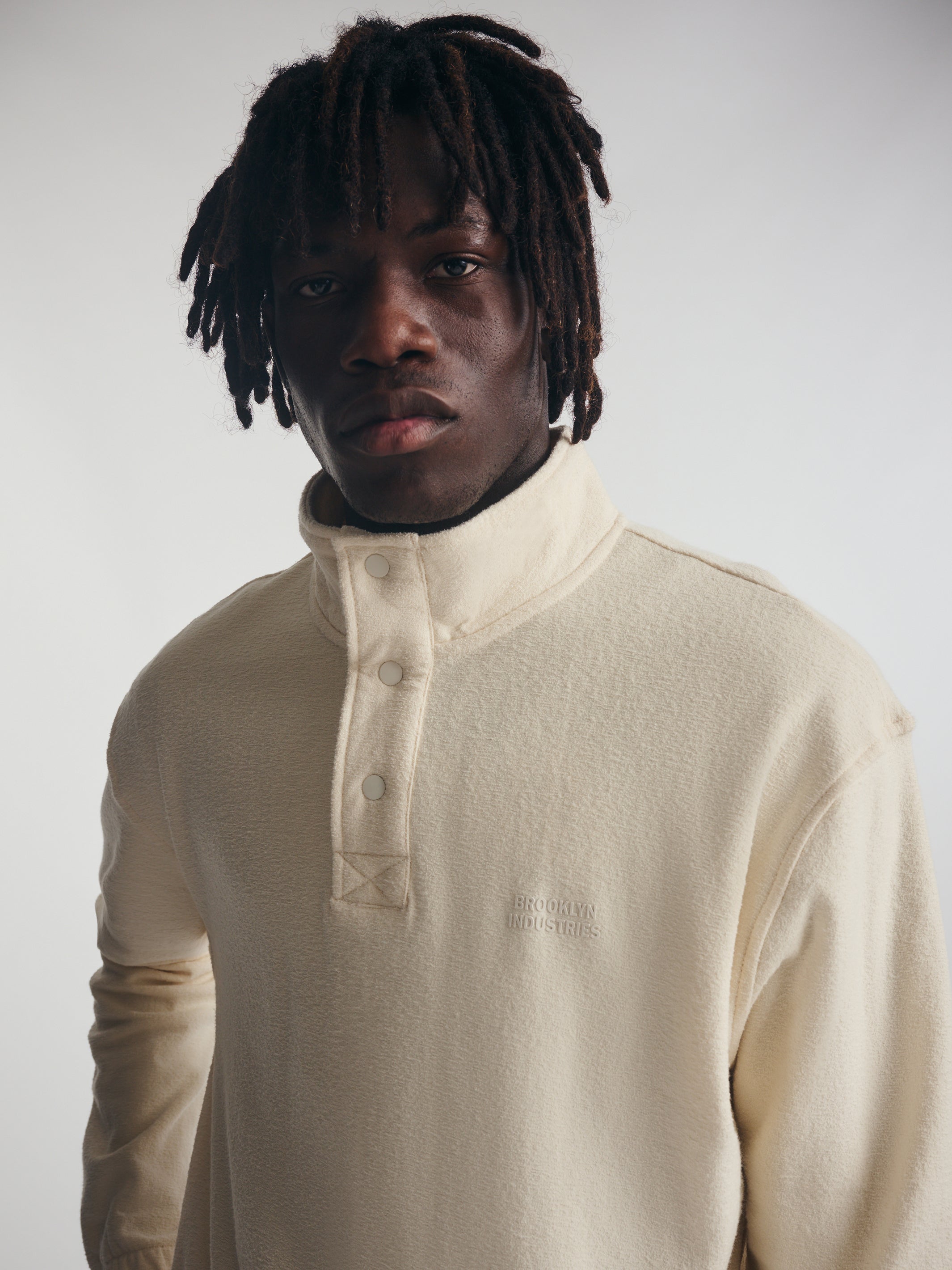 Men's Brooklyn Half Buttoned Sweatshirt in Turtledove - BROOKLYN INDUSTRIES