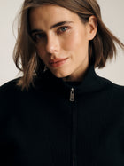 Women's Half Zip Waffle Sweater in Black - BROOKLYN INDUSTRIES
