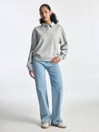 Women's Pique Polo Sweatshirt in Light Grey Melange - BROOKLYN INDUSTRIES