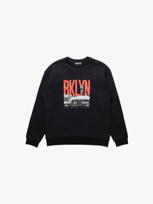 Men's City Printed Crew Neck Sweatshirt In Black - BROOKLYN INDUSTRIES