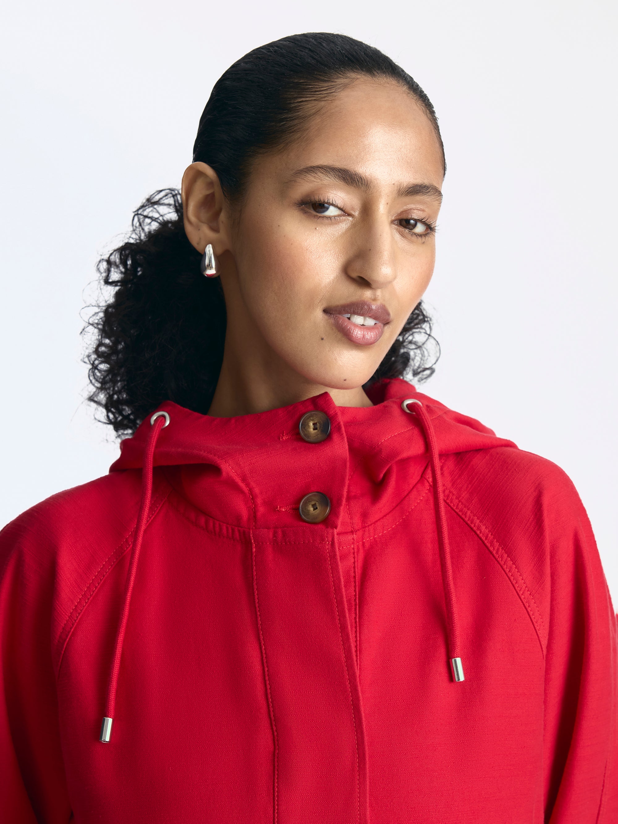 Women's Short Hooded Utility Jacket in Tango Red - BROOKLYN INDUSTRIES
